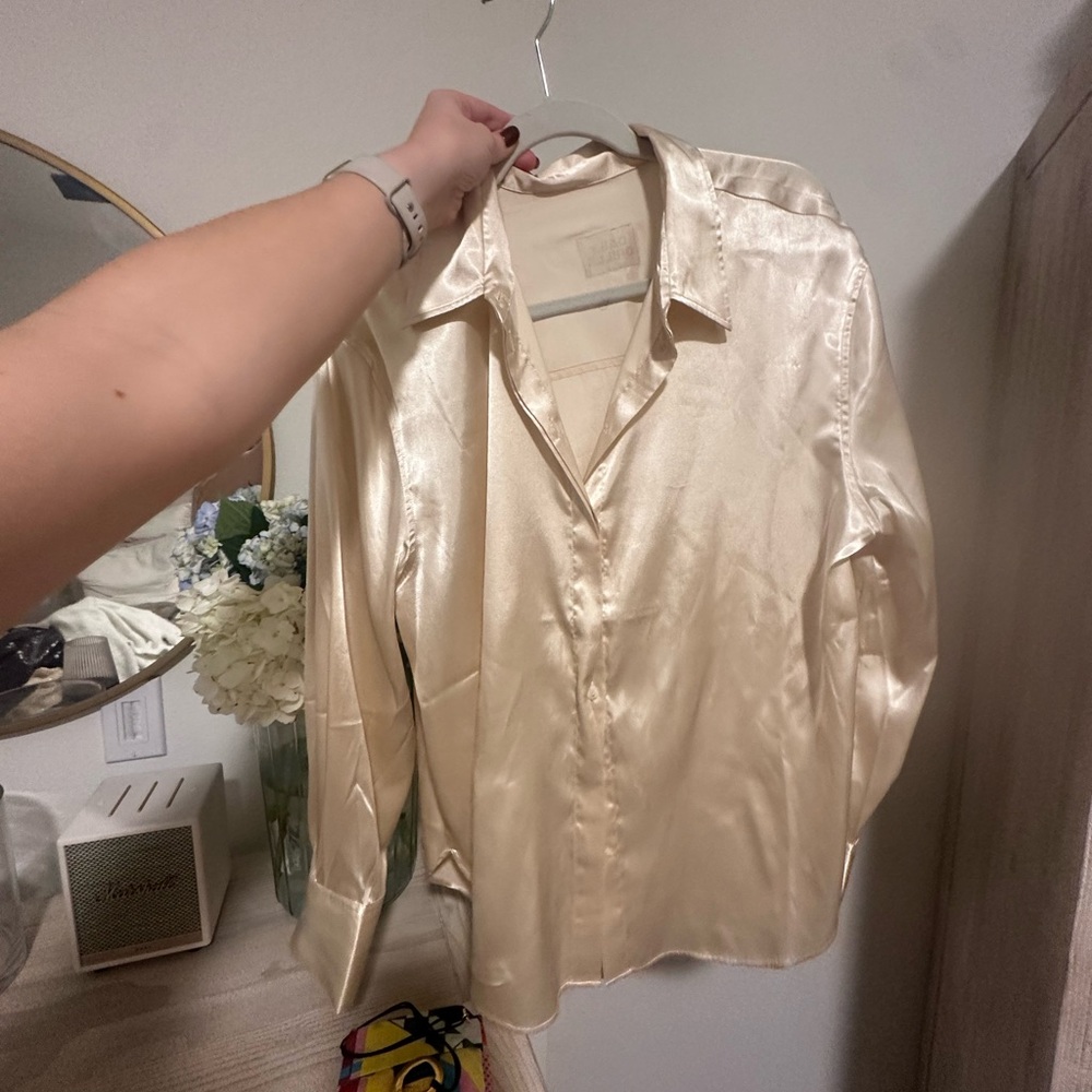 Daily Drills Silk Cream Button-Up Shirt